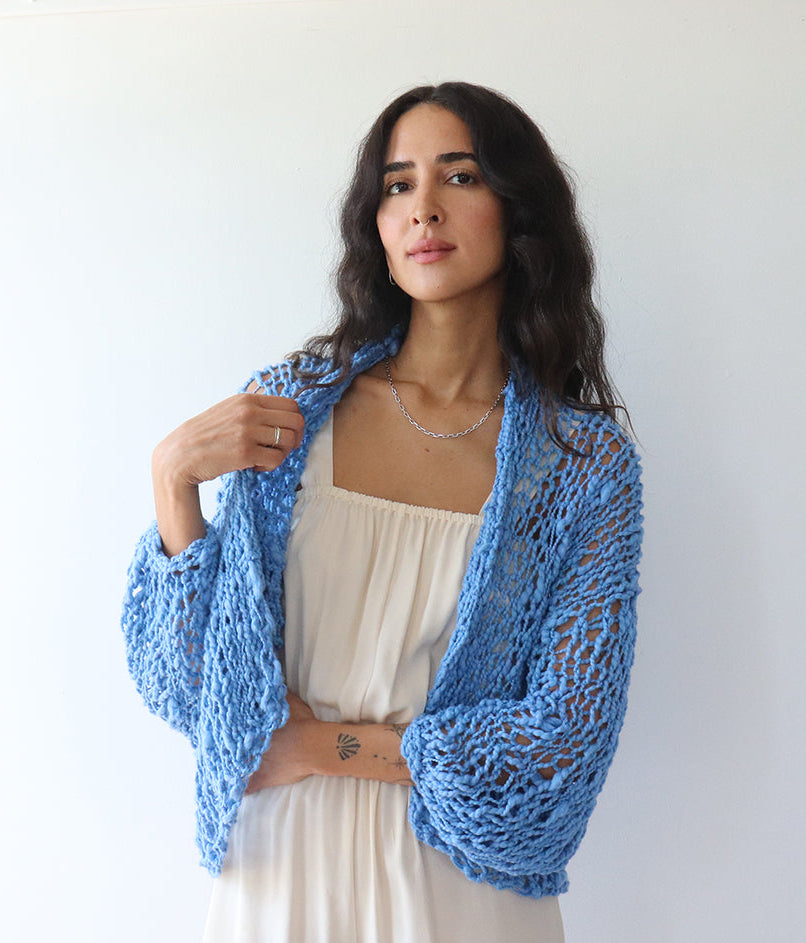 The Short Cotton Robe - Blue