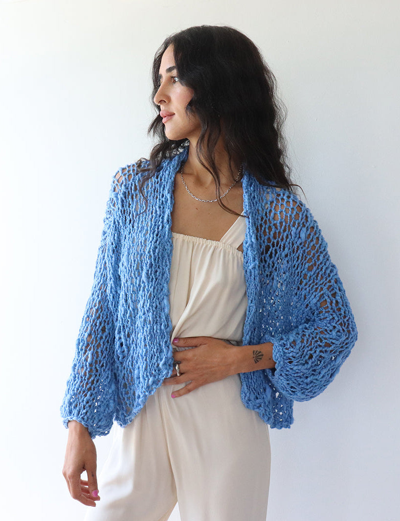 The Short Cotton Robe - Blue
