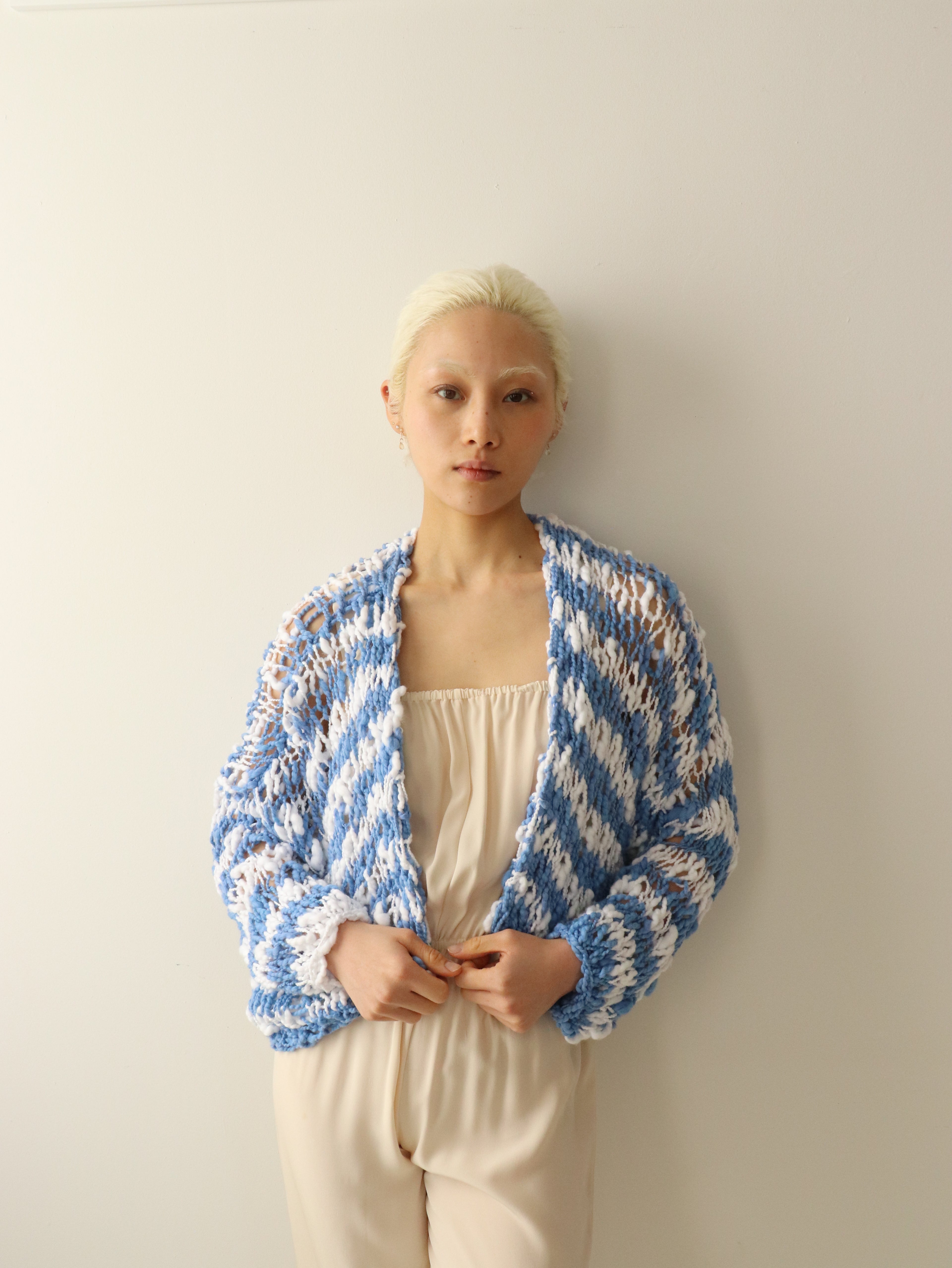 Cotton - Stripes Cardigan - White and Blue