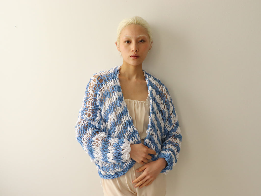 Cotton - Stripes Cardigan - White and Blue
