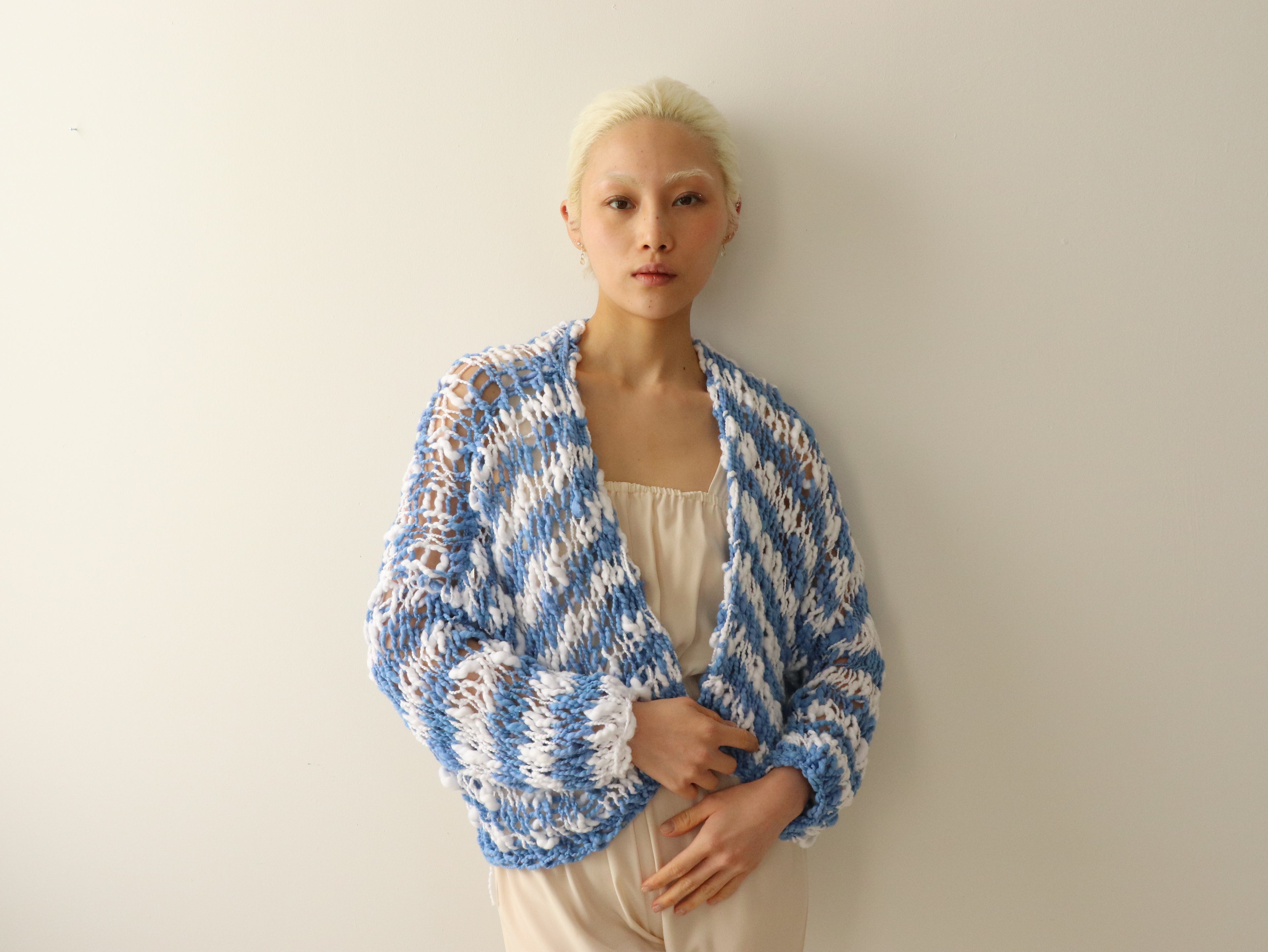 Cotton - Stripes Cardigan - White and Blue