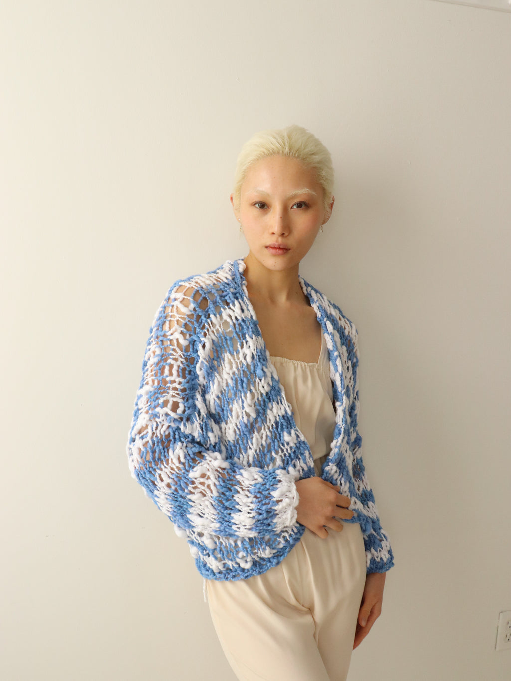 Cotton - Stripes Cardigan - White and Blue