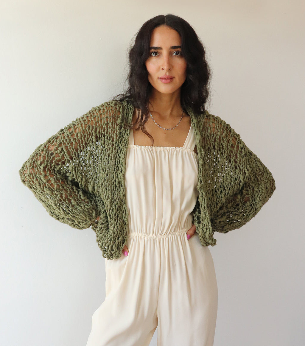 The Short Cotton Robe - Olive