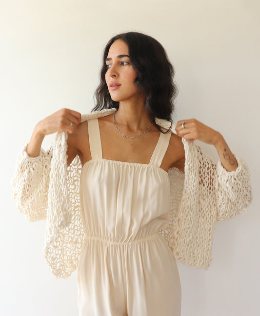 The Cropped Cotton Robe - Natural